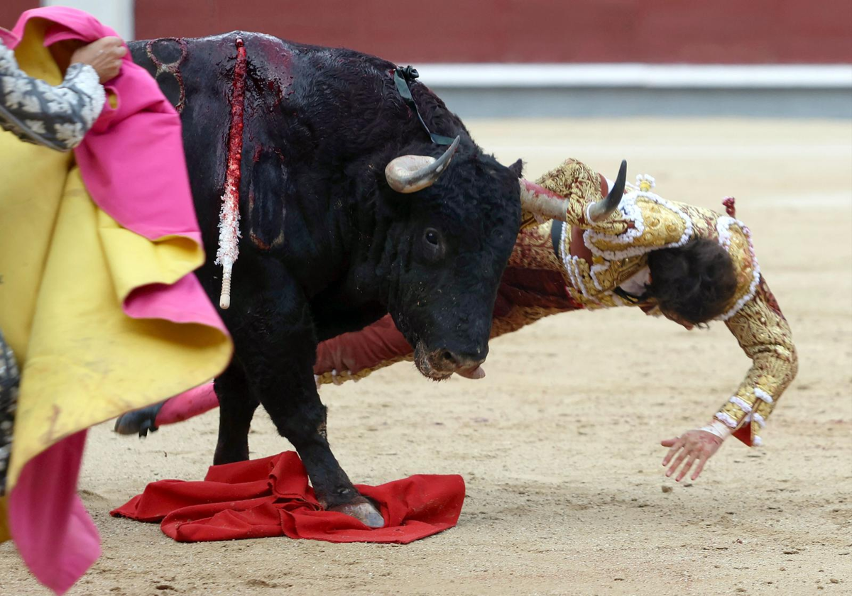 El torero Andrés Roca Rey, corneado por un toro en Las Ventas