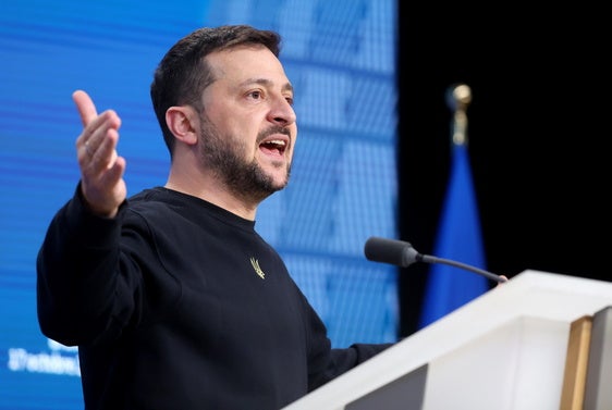 Zelenski, durante su intervención en Bruselas.