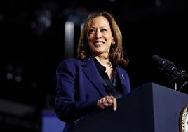 Kamala Harris, en un reciente mitin en Wisconsin, uno de los Estados donde los indecisos son mayoría.