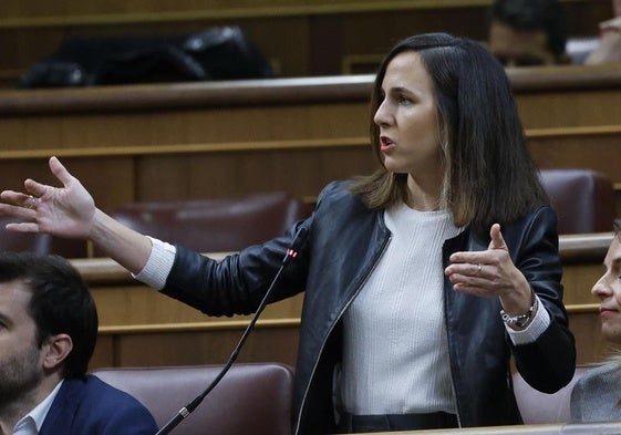 La líder de Podemos, Ione Belarra, en el pleno de este miércoles en el Congreso.