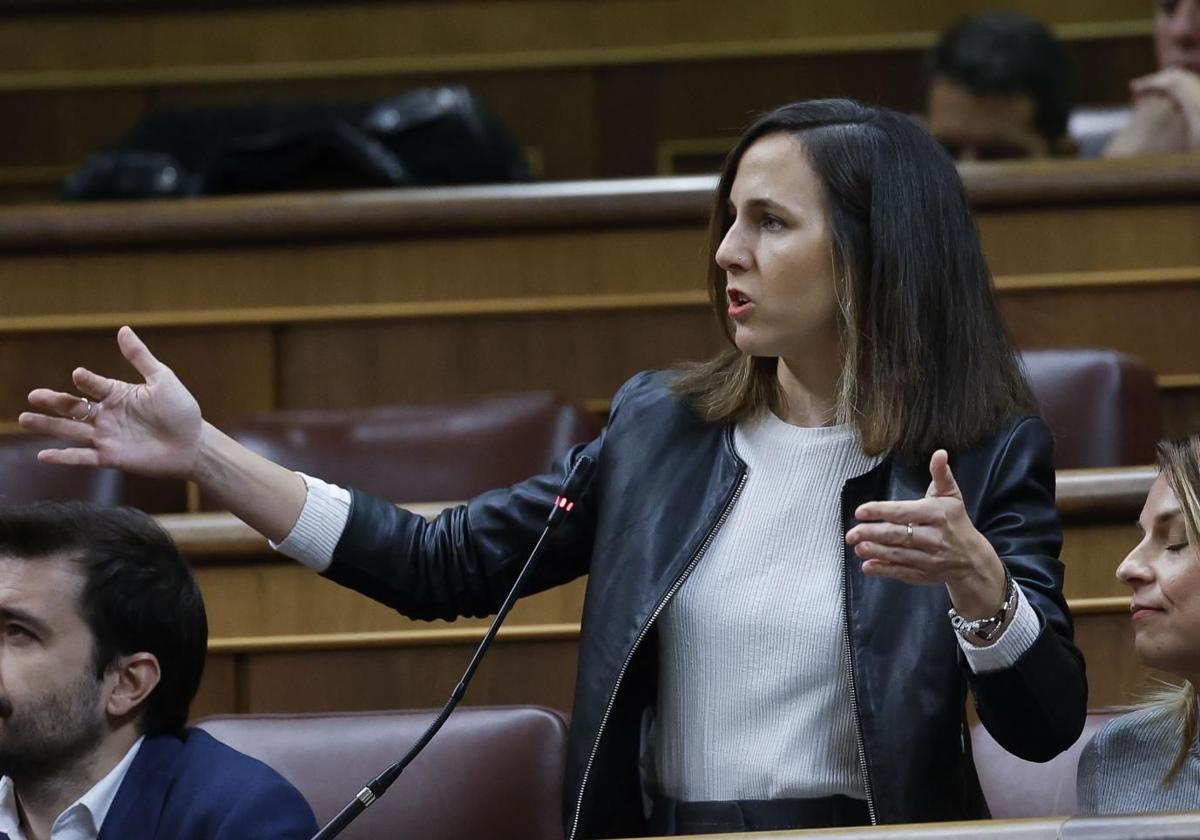 La líder de Podemos, Ione Belarra, en el pleno de este miércoles en el Congreso.