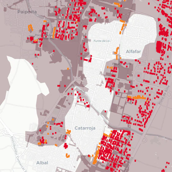 Mapas | Copernicus detecta 3.900 edificios dañados en la zona de Catarroja y Paiporta