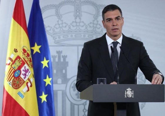 Pedro Sánchez, durante la rueda de prensa de esta mañana