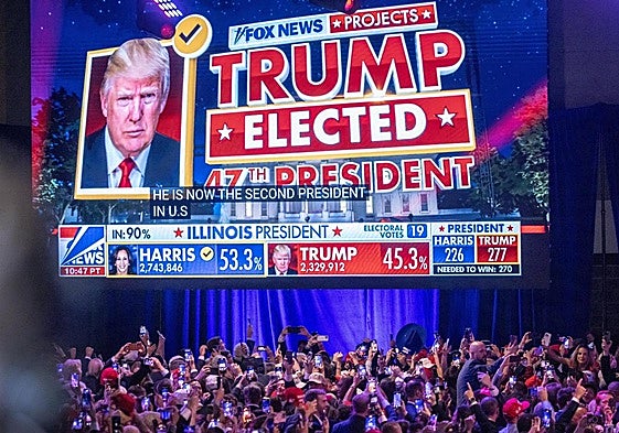 Seguidores de Trump celebran en Palm Beach, Florida, su triunfo electoral.