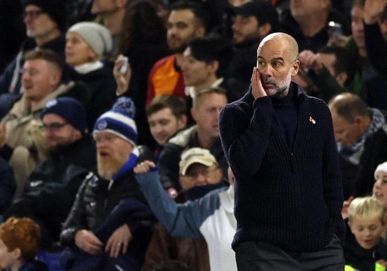 Pep Guardiola tras peder en el American Express Stadium, de Brighton