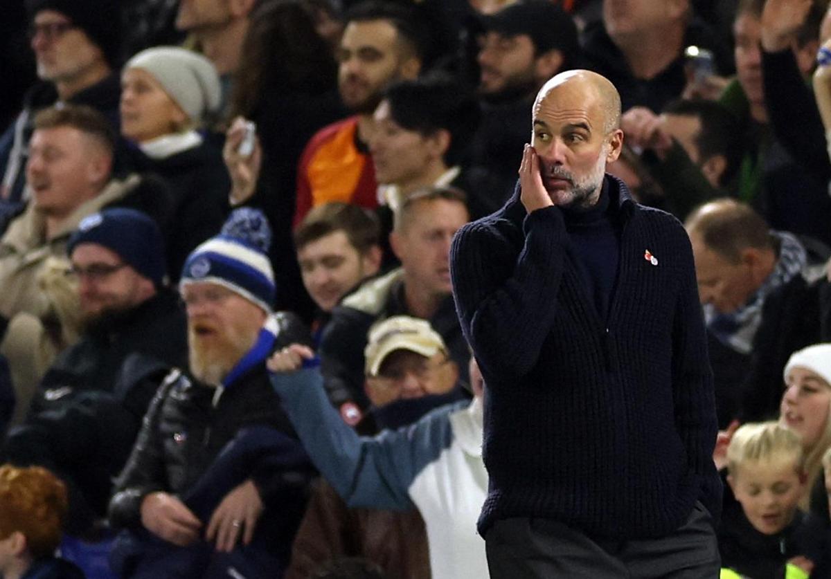 Pep Guardiola tras peder en el American Express Stadium, de Brighton