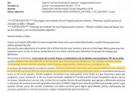 Mail de la mujer del presidente pidiendo a empresas que captaran alumnos para su máster