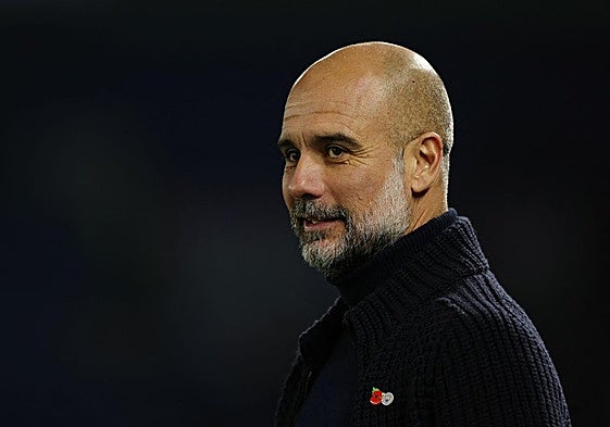 Pep Guardiola, durante el último partido del City en Brighton.