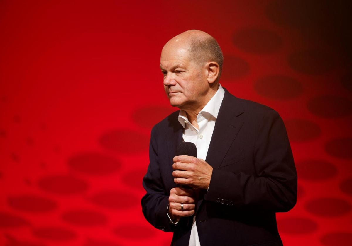 El canciller alemán, Olaf Scholz, este viernes en un acto en Berlín.