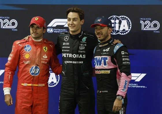 Carlos Sainz, George Russell y Pierre Gasly, en el GP de Las Vegas.