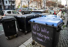 Pintadas contra el partido de extrema derecha AfD en un contenedor de basura en Berlín.