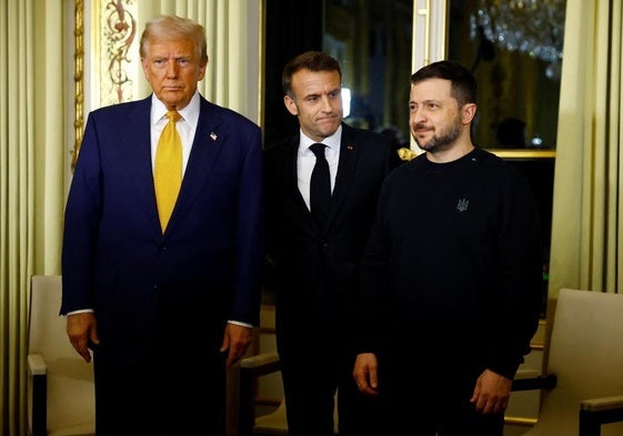 Donald Trump, Emmanuel Macron y Volodímir Zelenski.