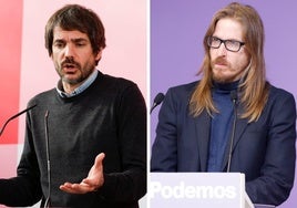 El portavoz de Sumar y ministro de Cultura, Ernest Urtasun, y el secretario de Organización y portavoz de Podemos, Pablo Fernández.