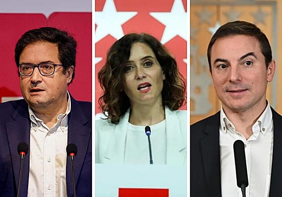 Óscar López, Isabel Díaz Ayuso y Juan Lobato