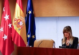 Begoña Gómez durante su comparecencia en la Asamblea de Madrid