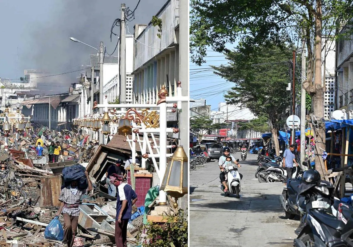 El antes y el después de Banda Aceh, en Indonesia, la zona más afectada por el tsunami de hace dos décadas.