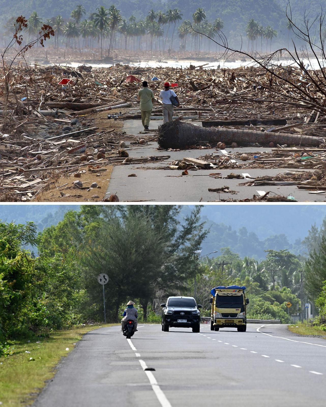 El antes y después en la isla indonesia de Sumatra tras el devastador tsunami de 2004