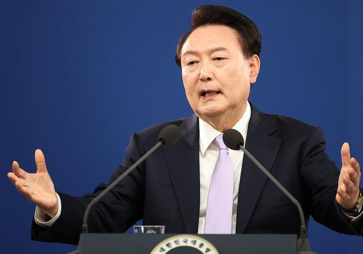 El expresidente surcoreano Yoon Suk-yeol, durante una rueda de prensa el 14 de diciembre.