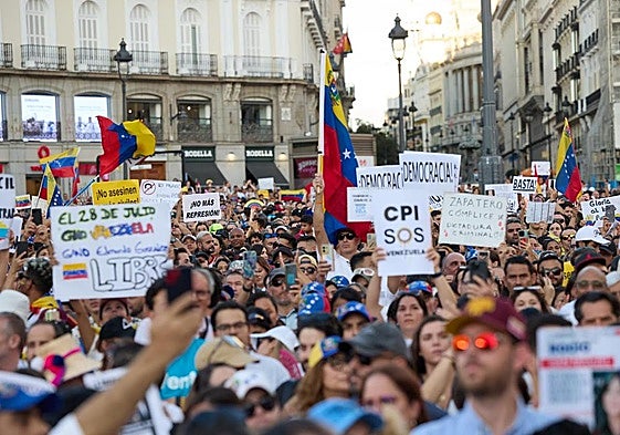 Manifestación de opositores venezolanos en Madrid el pasado agosto.