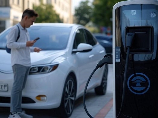 Coche eléctrico en un puesto de recarga