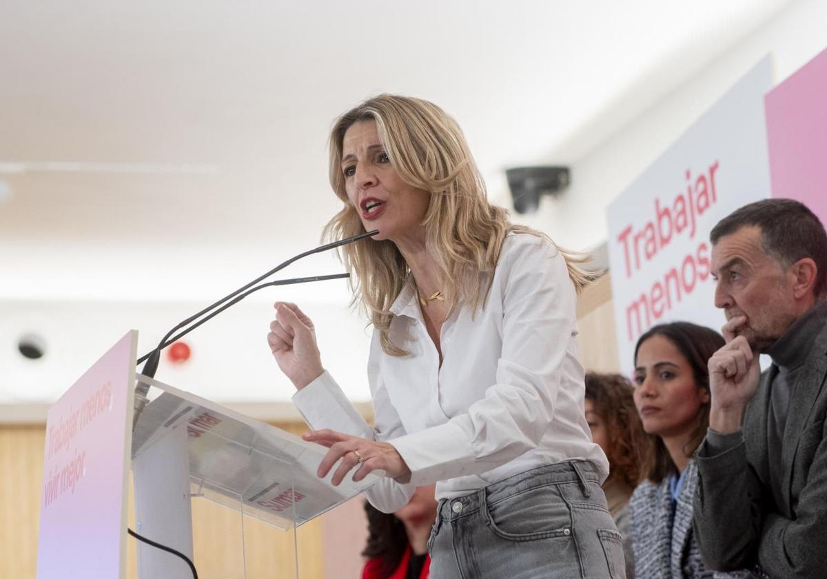 Yolanda Díaz participa en un acto de su partido sobre la jornada laboral el viernes pasado en Madrid.