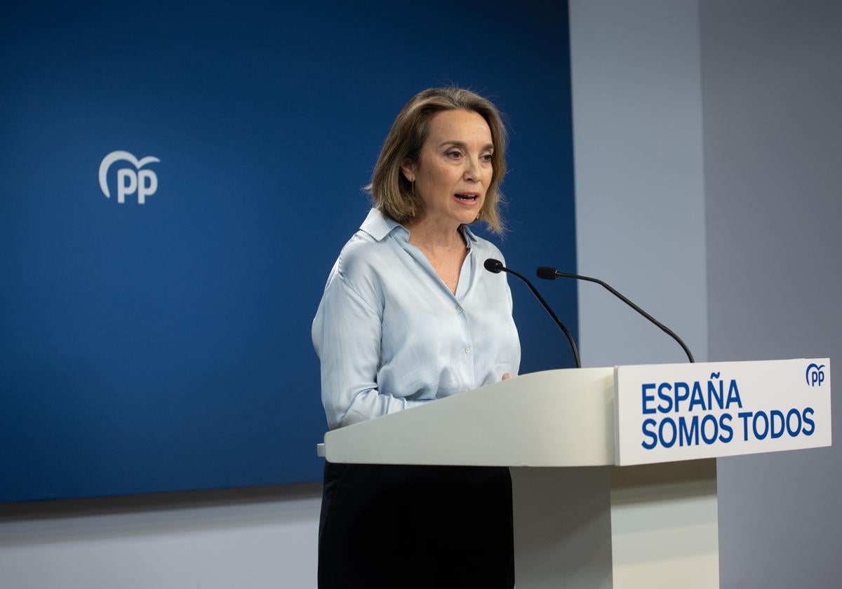 La secretaria general del PP, Cuca Gamarra, comparece este viernes en Génova.