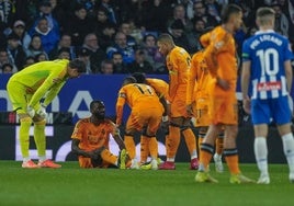 Momento en el que Antoniio Rüdiger se lesionó en Cornellà.