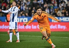 El canterano Gonzalo celebra su decisivo gol al Leganés.