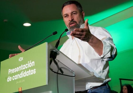 Santiago Abascal, presidente de Vox, en una rueda de prensa