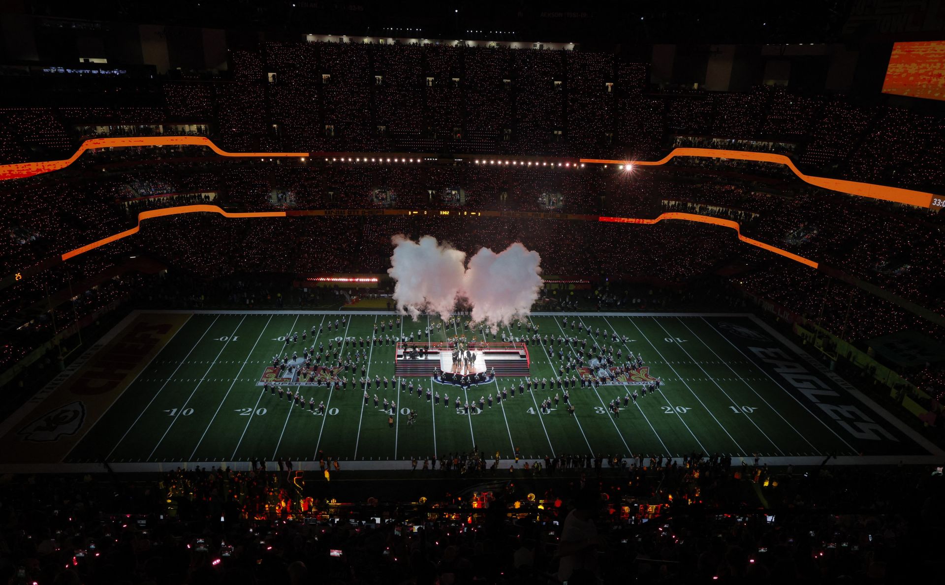 Así lucía el Caesars Superdome de Nueva Orleans antes del inicio del partido entre los Philadelphia Eagles y los Kansas City Chiefs.