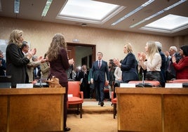 Feijóo entra en la sala Constitucional del Congreso entre los aplausos de sus senadores y diputados.