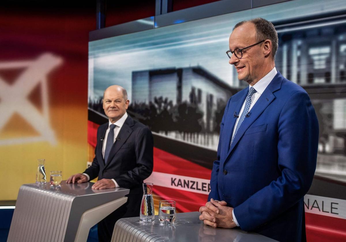 Olaf Scholz y Friedrich Merz en el debate televisado de este miércoles.