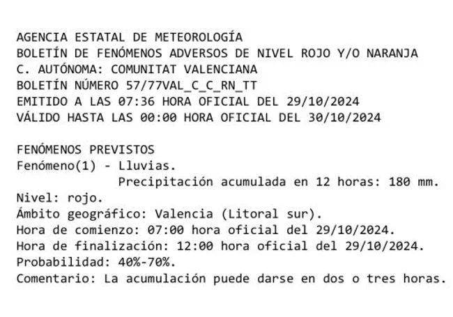 El revelador parte meteorológico de las 7:36 horas.