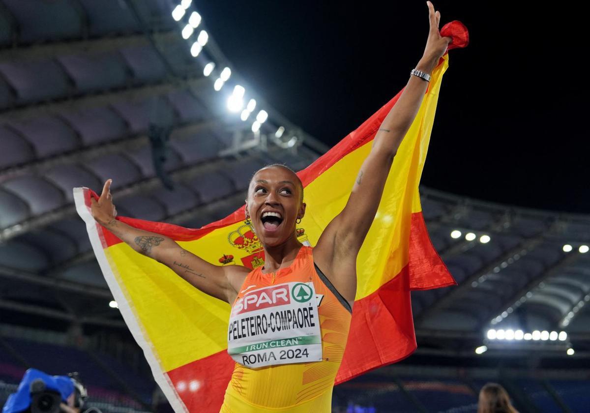 Ana Peleteiro celebra su título europeo al aire libre en Roma 2024.