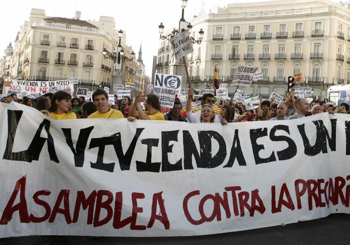 Jóvenes en una de las recientes manifestaciones por la vivienda en España.