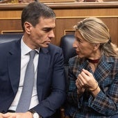 Pedro Sánchez y Yolanda Díaz durante la última sesión de control al Gobierno en el Congreso.