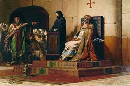 El concilio cadavérico en el cuadro 'El papa Formoso y Esteban VI' (1870), de Jean-Paul Laurens.