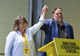 Creu Camacho y Oriol Junqueras, este domingo en Barcelona.