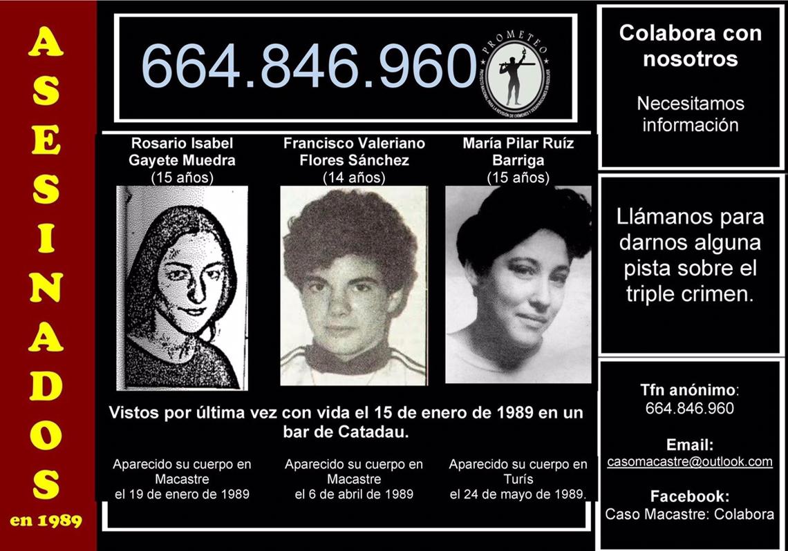 Cartel distribuido tras el asesinato de los tres jóvenes.