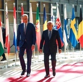 Merz ha sido recibido en Bruselas por el presidente del Consejo Europeo, Antonio Costa.