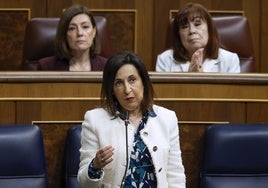 La ministra de Defensa, Margarita Robles, este miércoles en el Congreso