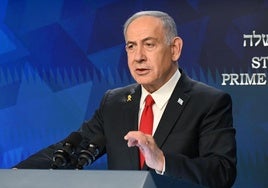 Benjamín Netanyahu, primer ministro israelí, durante su última comparecencia ante la prensa.