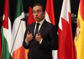 El minsitro de Asuntos Exteriores, José Manuel Albares, tras la reunión con los ministros de Exteriores de países árabes y europeos .