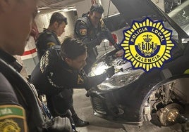 Operativo policial para sacar una culebra del interior de un coche, en el Botánico.