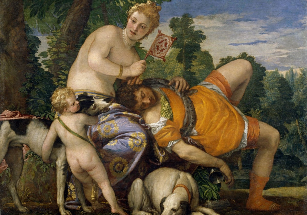 'Venus y Adonis'. Óleo sobre lienzo pitado por Paolo Veronese hacia 1580.