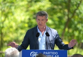 Alberto Núñez Feijóo durante su intervención este domingo en O Pino (A Coruña).