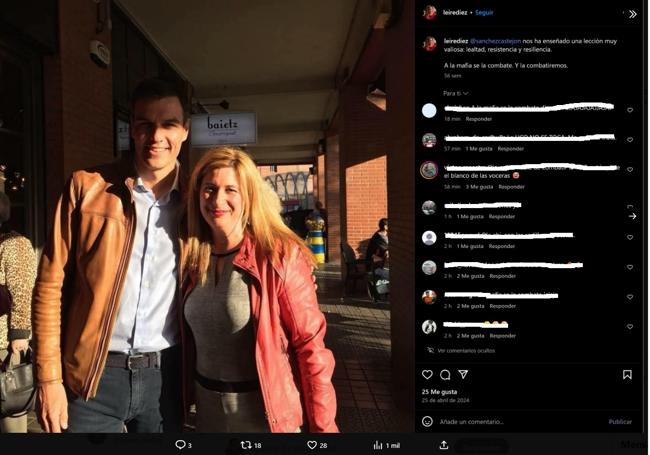 Mensaje de Leire Díez en su cuenta de Instagra, que ha borrado tras el revuelo mediático.