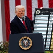 El presidente de Estados Unidos, Donald Trump, pronuncia un discurso sobre los aranceles en el jardín de rosas de la Casa Blanca en Washington.