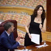 Díaz Ayuso interviene este jueves durante una sesión plenaria en la Asamblea de Madrid.