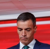 Pedro Sánchez el pasado lunes en su comparecencia en Ferraz tras la primera ejecutiva del PSOE sin Cerdán